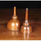 Two 19th Century Turned Fruitwood Wine Funnels: The wider one having a small mesh sieve inside,