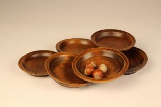 A Rare Set of Six 18th or 19th Century Pole Lathe Turned Sycamore Miniature Platters of rich colour