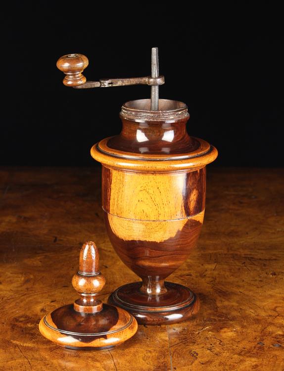 A Fine George III Lignum Vitae Coffee Grinder turned from contrasting coloured timber of striking - Image 2 of 2