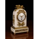 A Small Louis XVI Style White Marble & Gilt Bronze Marble Clock.