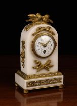 A Small Louis XVI Style White Marble & Gilt Bronze Marble Clock.