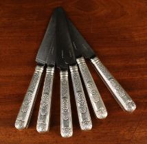 A Set of Six George III Paul Storr Double Shell & Laurel Pattern Silver Knives with London