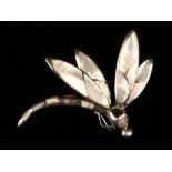 A Large Sterling Silver Dragonfly Brooch inset with Mother of Pearl, stamped on back 1997 MI 925,
