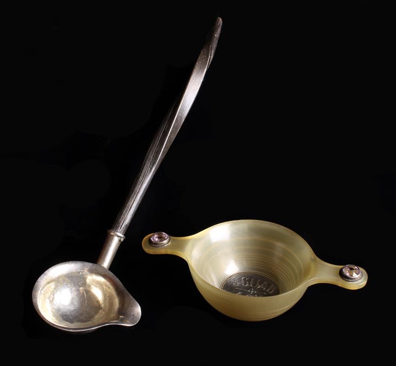 A Small Scottish Horn Quaish with silver inset centre panel by William Dunningham & Co hallmarked
