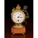 A Small Louis XVI Style Bronze & Gilt Bronze Figural Mantel Clock.