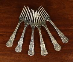 A Set of Six George III Double Shell & Laurel Pattern Silver Forks by Paul Storr, London circa 1817,