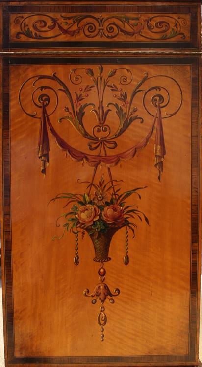 A Highly Decorative 19th Century Sheraton Revival Painted Satinwood Cabinet of Break-front form. - Image 3 of 3