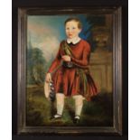 A 19th Century Oil on Canvas: Full Length Portrait of a Highland Boy wearing a red robe with green