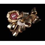 An Attractive Vintage 10 Ct Gold, Diamond and Ruby Brooch.
