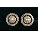 A Stunning Pair of Art Deco Pearl, Diamond and 18Ct White Gold Earrings.