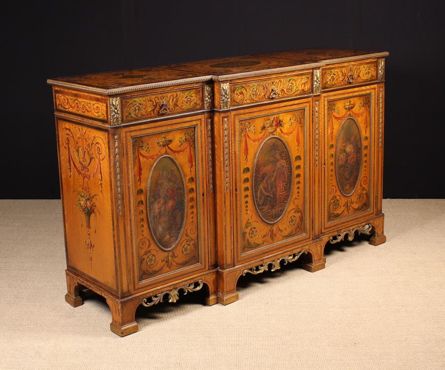 A Highly Decorative 19th Century Sheraton Revival Painted Satinwood Cabinet of Break-front form. - Image 2 of 3