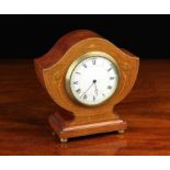 A Small Edwardian Inlaid Mahogany Mantel Clock with a 3¼" (8 cm) white enamel dial and French