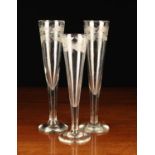 Three Hand-blown Glass Champagne Flutes/Ale Glasses.