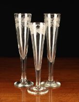 Three Hand-blown Glass Champagne Flutes/Ale Glasses.