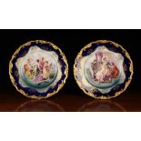 A Pair of Kronach Bavarian Porcelain Cabinet Plates decorated with Figural Scenes in deep blue