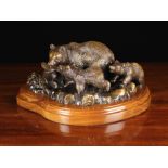 A Bronze Animal Group; Bear & Two Cubs signed M.