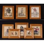 A Group of Eight 19th Century Hand-Tinted Engravings of Theatrical Characters embellished with