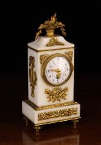 A Small Louis XVI Style White Marble & Gilt Bronze Marble Clock.