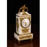 A Small Louis XVI Style White Marble & Gilt Bronze Marble Clock.