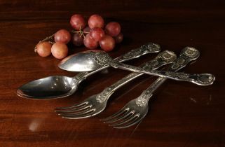 A Pair of George III Paul Storr Silver Tables Spoons & Forks with engraved crests.