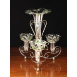 An Art Nouveau Epergne with scrolling silver plated stand bearing three glass receptacles