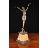An Art Deco Style Bronze Figure after Chiparus of scantily clad Egyptianesque dancer with raised