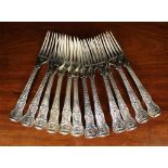 Twelve George III Double Shell & Laurel Pattern Silver Table Forks by Paul Storr, approx 8" (20.