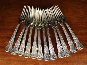 Twelve George III Double Shell & Laurel Pattern Silver Table Forks by Paul Storr, approx 8" (20.