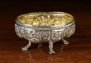 A Small Indian Silver Dish with repoussé decoration.