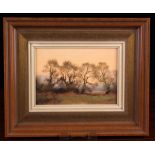 James Wright (born 1935) A Small Oil on Board: Winter Trees in Landscape,