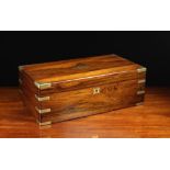 A 19th Century Rosewood Writing Box with inset brass corner brackets,