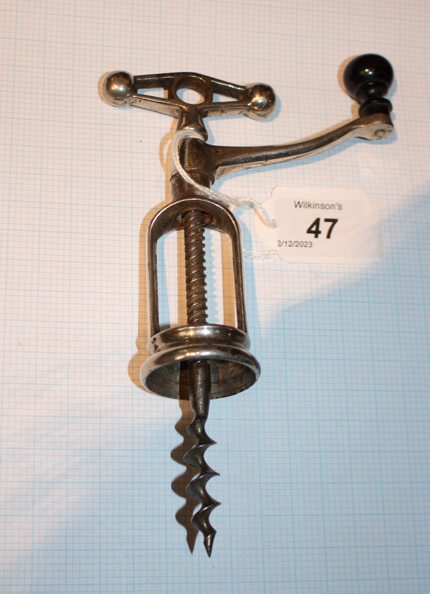 A Late 19th Century French Coffee-Grinder type framed Corkscrew attributed to JH Perille Paris - Image 2 of 2