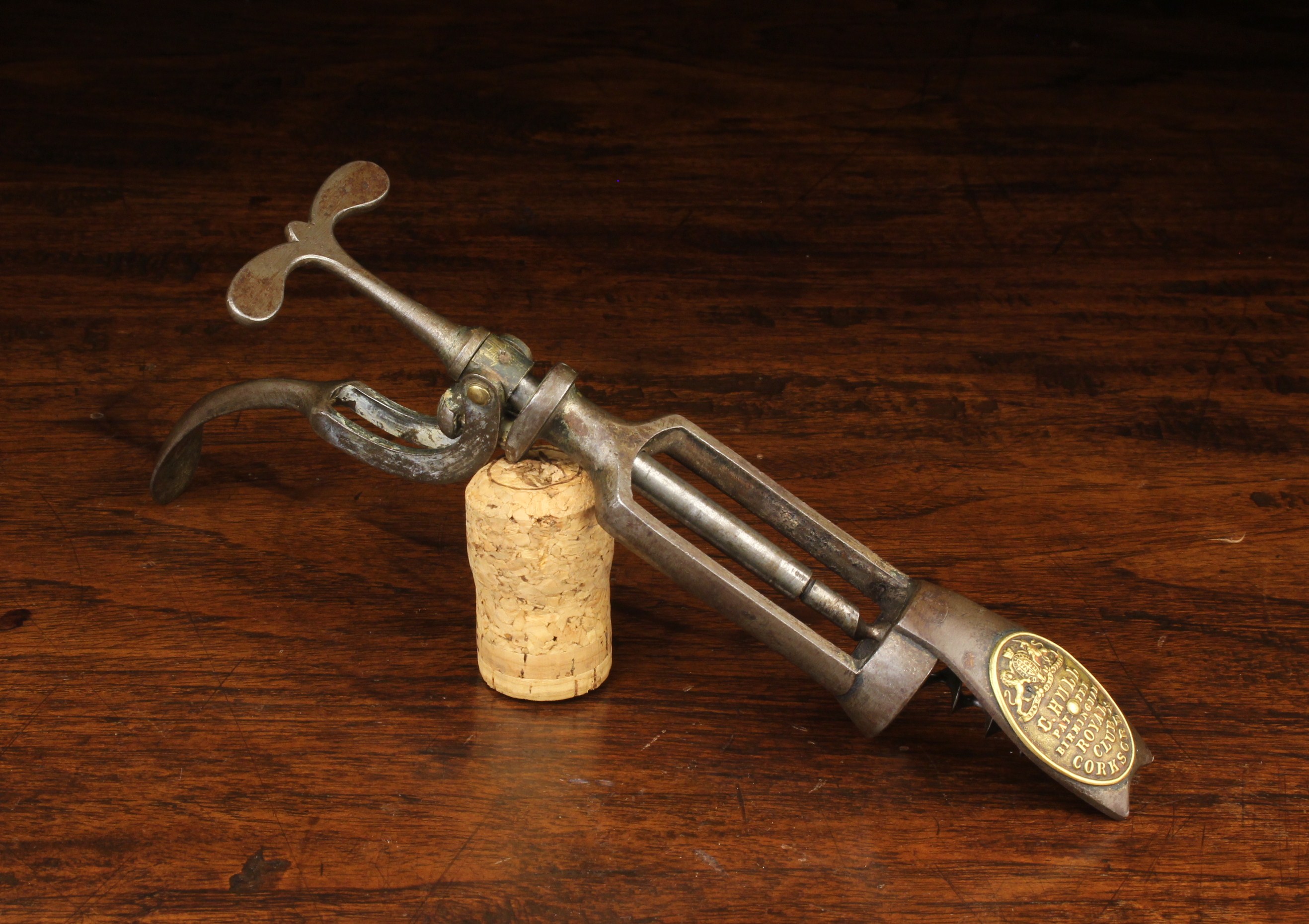 A Chas Hulls Patent Royal Club Single Lever Corkscrew with a brass badge marked "C. - Image 3 of 7