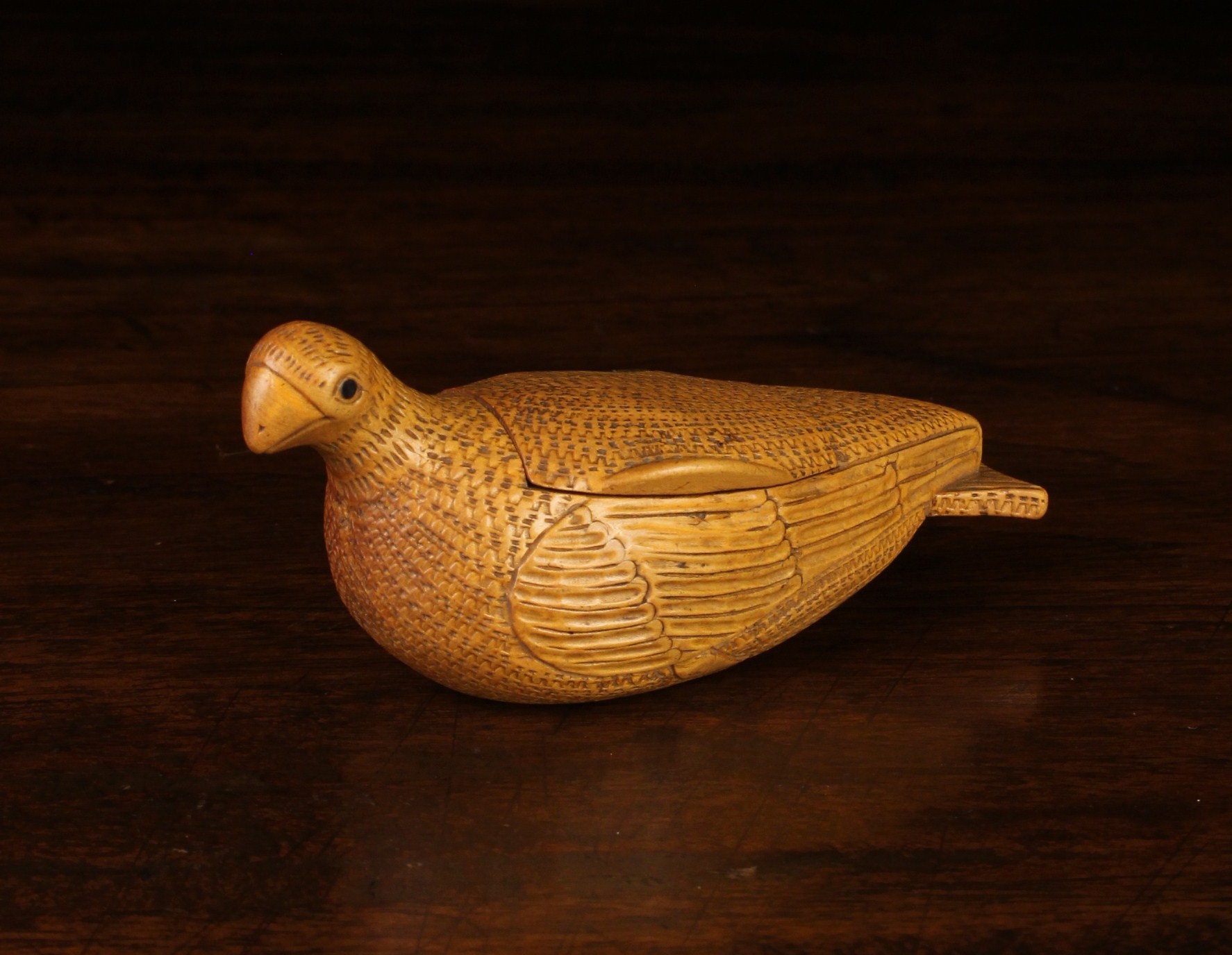 A Late 19th Century Boxwood Snuff Box in the form of a bird,