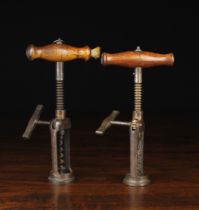 Two Open-framed 'London Rack' Corkscrews; both with turned wooden handles;