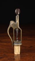 A Single Lever & Rack Corkscrew, French, Circa 1900, with centre cut helix, 6" (15 cm) in length.