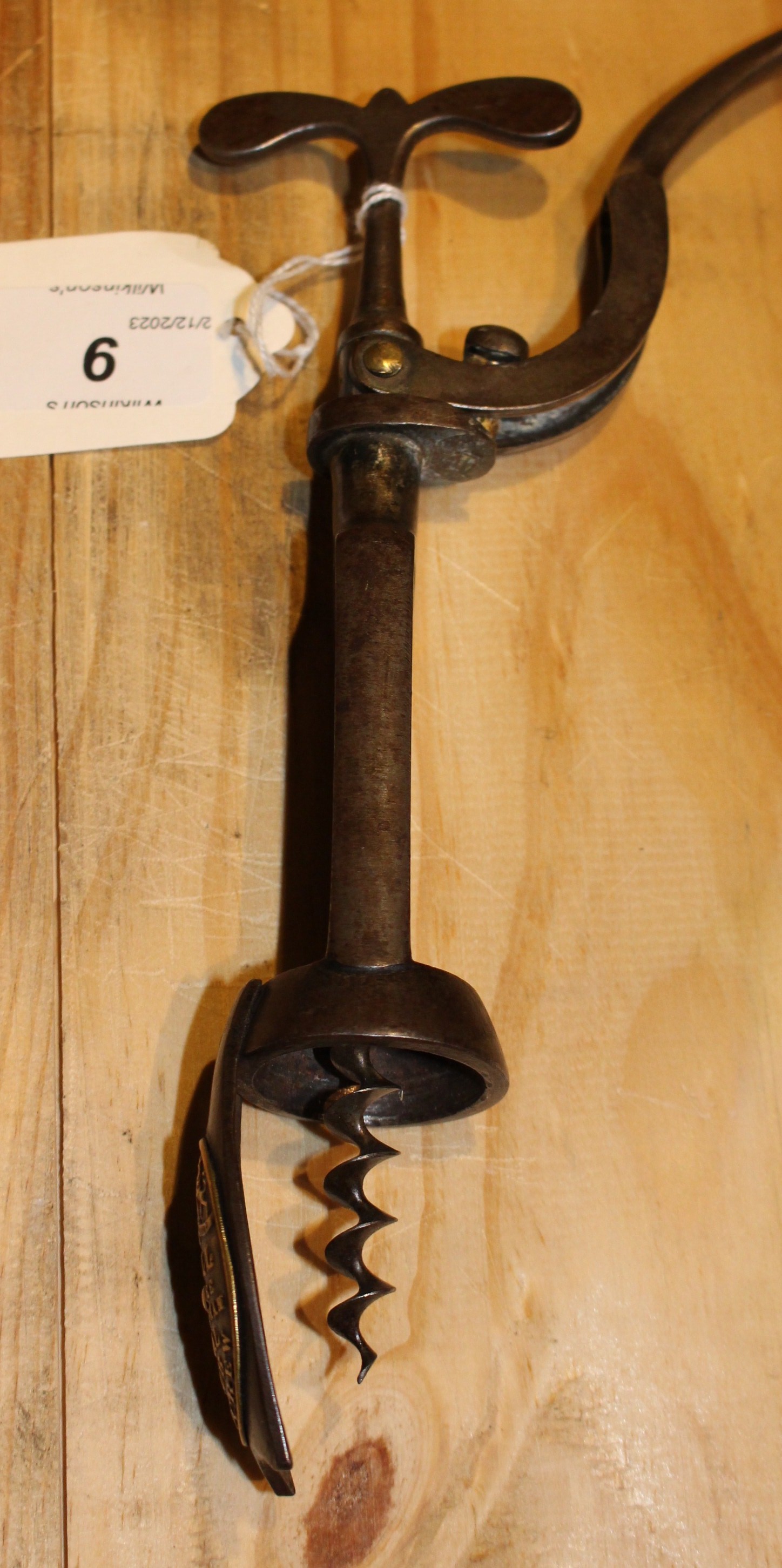 A Chas Hulls Patent Royal Club Single Lever Corkscrew with a brass badge marked "C. - Image 6 of 7