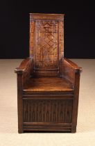 A James I & Later Inlaid Oak Caqueteuse Armchair.
