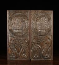 A Pair of 17th Century Carved Oak Panels;