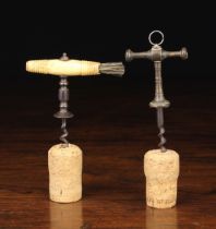 Two Small 19th Century Straight-pull Corkscrews: One English circa 1820 having a ring turned bone