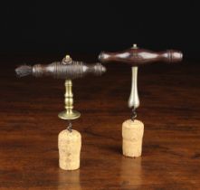 Two 19th Century English Straight-pull Corkscrews with wooden handles: A Henshall type circa 1840