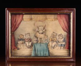 A 19th Century Clockwork Diorama (A/F) having a cut-out articulated hand-tinted engraving of a