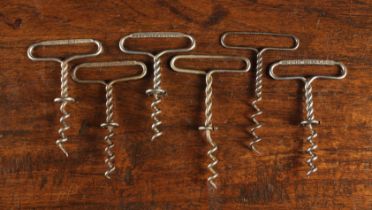 Six Late 19th Century Wire Clough Corkscrews with simple wire helices;