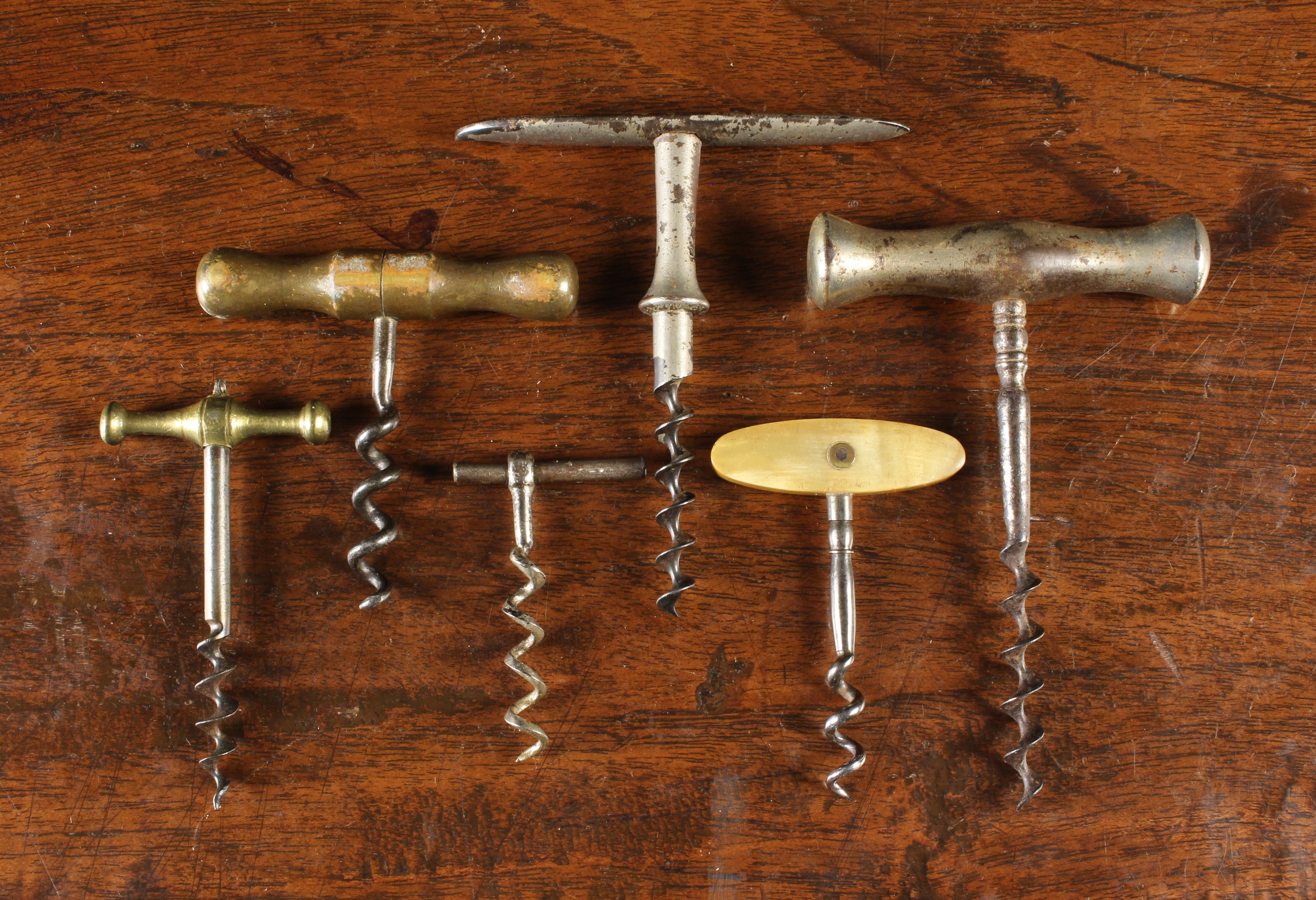 Five Miscellaneous Straight-pull Corkscrews: A French miniature corkscrew circa 1870,