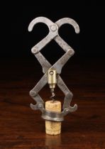 A Rare Late 19th Century French Concertina-type Two Lever Steel Corkscrew;