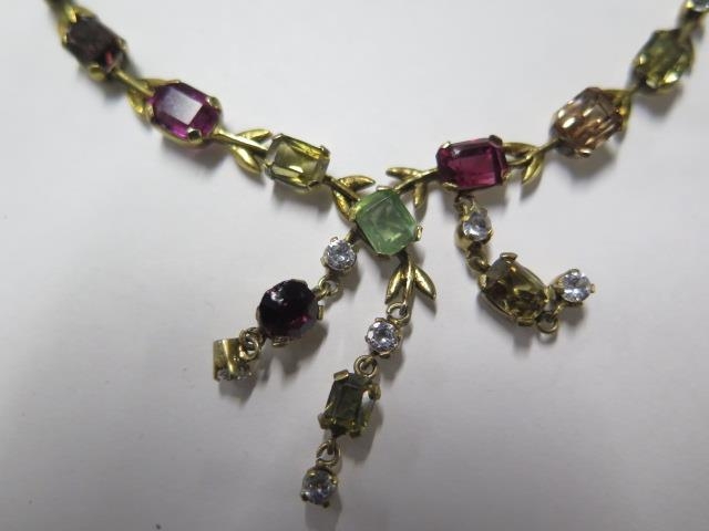 A pretty yellow gold multi stone necklace, 43cm long, a pair of matching earrings and a multi - Image 2 of 5