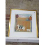 Annora Spence - A signed limited edition print - Two men on a horse, 121/250 in a gilt frame -