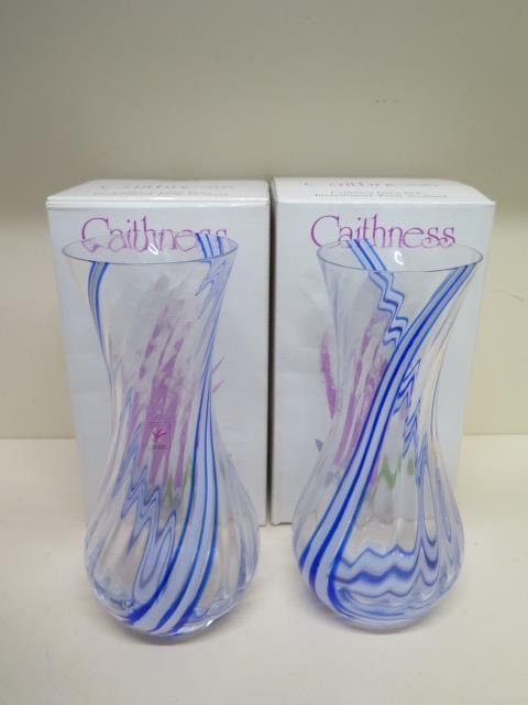 A pair of Caithness spiral glass vases - Height 25cm - both boxed