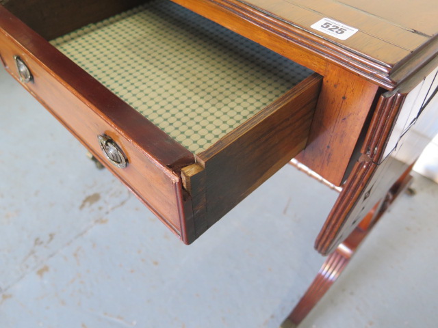 A late 19th century mahogany drop leaf sofa stretcher table with two active and two dummy drawers on - Image 4 of 7