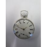 A silver pocket watch, key wind fusee movement by James Peters, Cambridge - 5cm case, running, crack